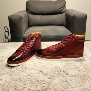 Men\'s Steven Land Burgandy Double zipper, tie Boots (New) Size12 gym shoe bottom The Montreal Burgundy Leather Casual Zip-Up Ankle Men Boot  main image 3
